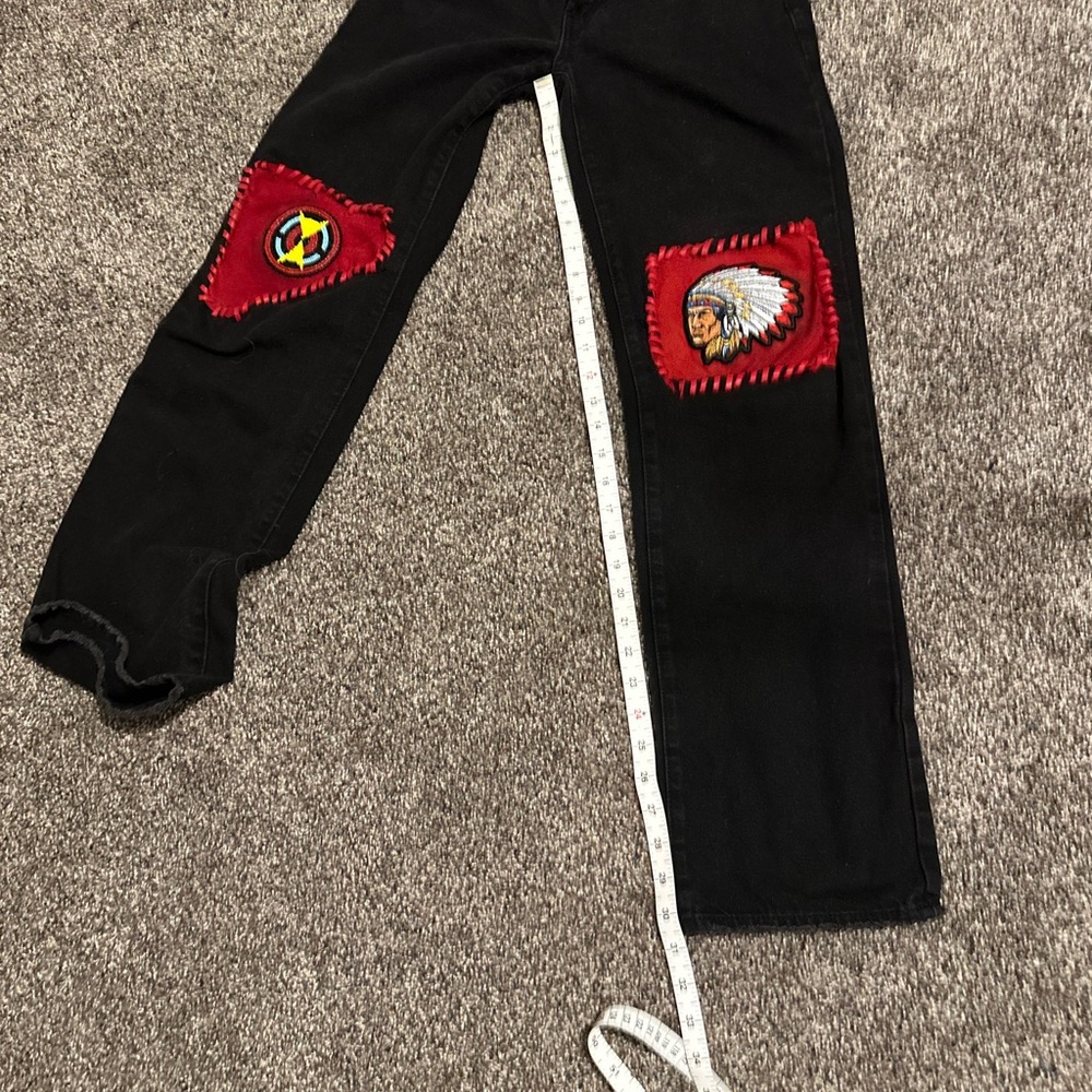 Redhawk Designs Hand Crafted Black and Red Boyfriend Jeans -One of a kind sz 24 - Picture 7 of 8